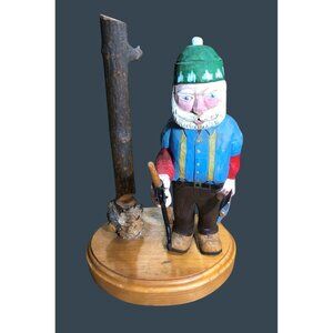 Wooden Carved Lumberjack Handcrafted Figure w Axe Folk Art Voght 1995 Primitive
